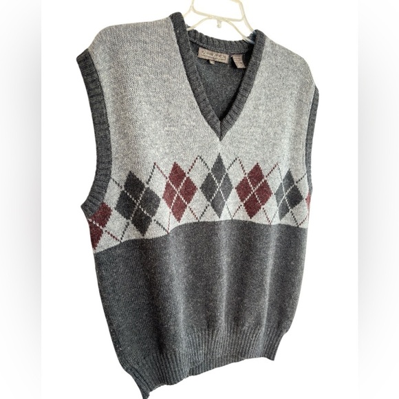 Vintage Mens Argyle Sweater Vest Multicolor X-Large Wool Blend Academia Classic - Picture 3 of 12